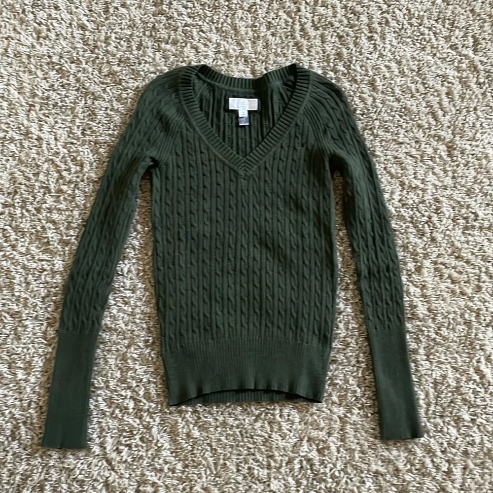 Olive Green Y2K American Eagle Longline V neck Sweater